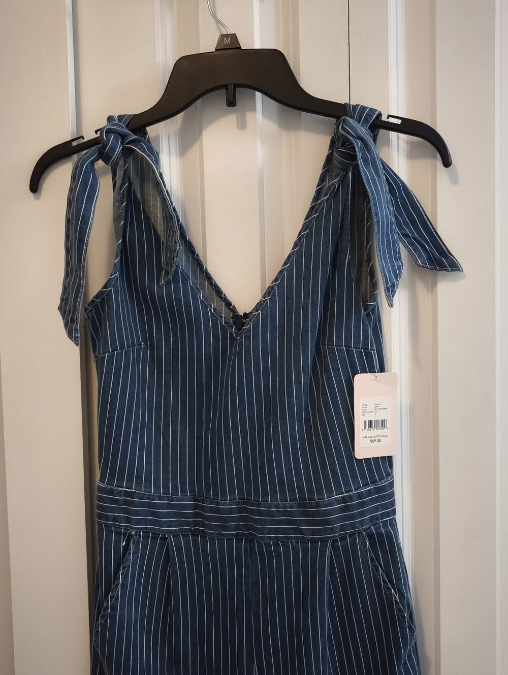 Chelsea & Violet NWT Stripe Denim Jumpsuit With Tie Straps - Picture 3 of 9